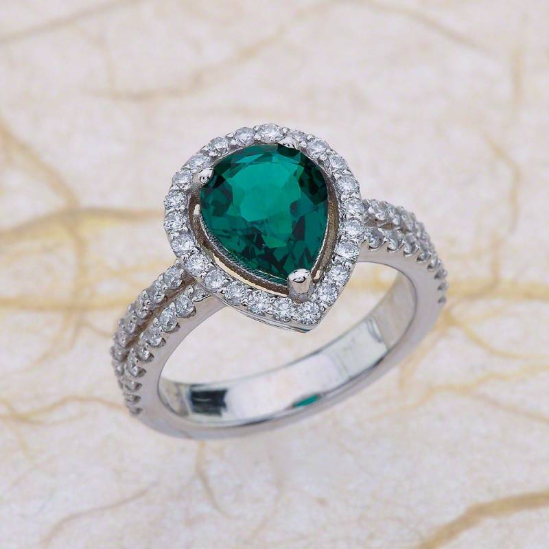 Smaragd Verlobungsring Weißgold, Halo Birnenform Weißgold von EJCOLLECTIONS
