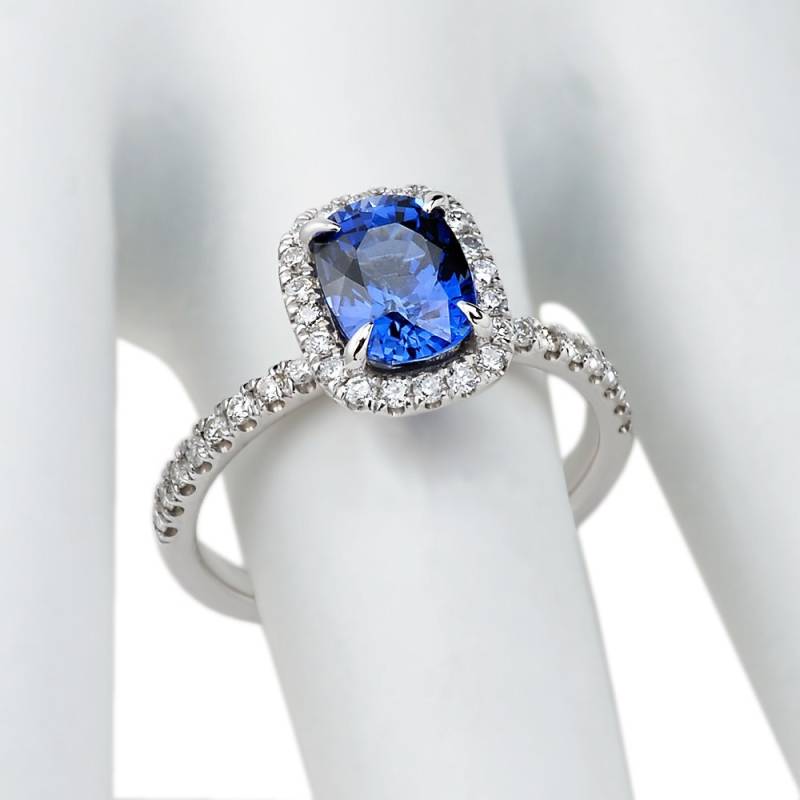 Verlobungsring Mit Kissen Blue Sapphire in 14K Weißgold/Lab Erstellt von EJCOLLECTIONS