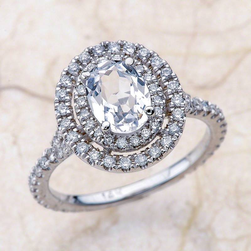 Weiß Saphir-Verlobungsring/Doppel Halo Oval Weiß Saphir Verlobungsring Weißgold 8 X 6 von EJCOLLECTIONS