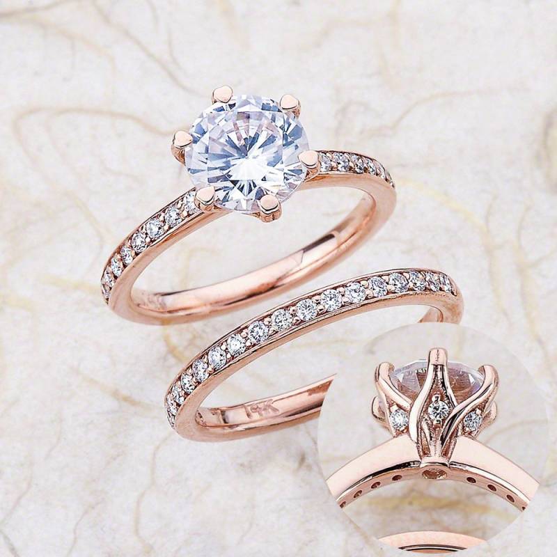 Weißer Saphir Verlobungsring Set/Brautring Rosegold von EJCOLLECTIONS