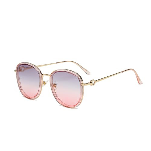 EJDHA Damen Sonnenbrille, Rund, Braun-Rosa Verlaufsgläser, UV400 Schutz (Transparentes Rosa/Farbverlauf) von EJDHA