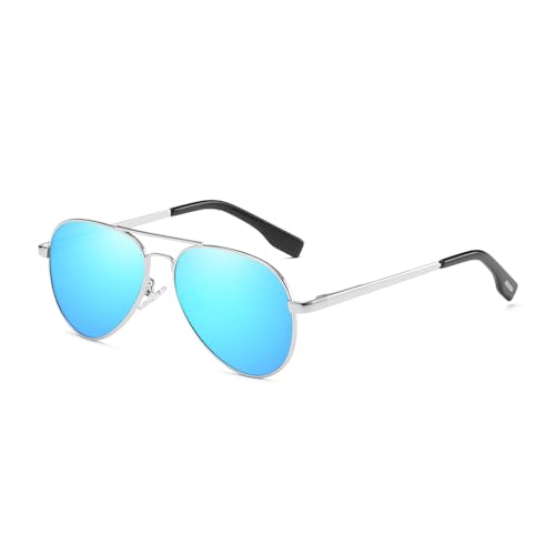 EJDHA Damensonnenbrille für Herren, klassische Pilotenbrille, UV400-Schutz, Farbpolarisation (Blau reflektierend) von EJDHA