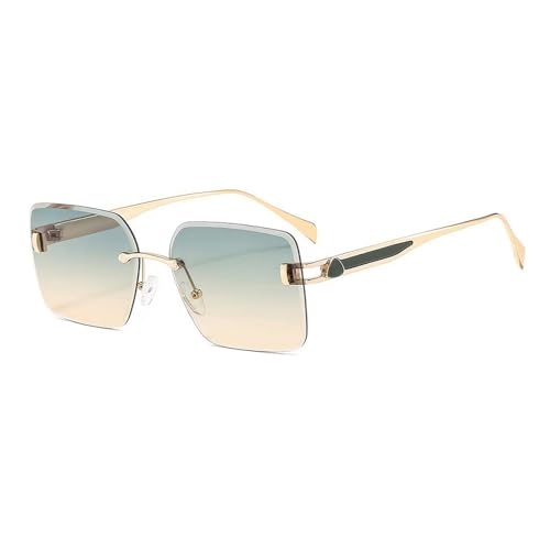 EJDHA Elegante randlose Damensonnenbrille, quadratische, bräunlich-rosa Verlaufsgläser, goldener Metallrahmen (Grüner Farbverlauf) von EJDHA