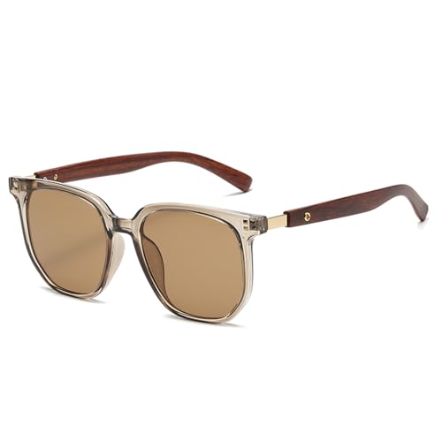 EJDHA Klassische Sonnenbrille mit Holzbügeln, Schwarz (Klares Braun/Hellbraun) von EJDHA