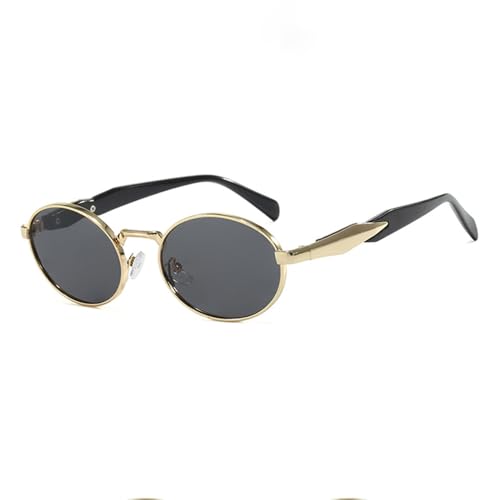 EJDHA Ovale Vintage-Sonnenbrille mit geometrischen Metallbügeln, UV-Schutz (Gold/Schwarzgrau) von EJDHA