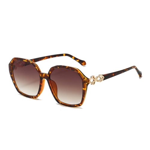 EJDHA Oversize-Sonnenbrille für Damen mit Metallverzierung an den Bügeln und vollem Sinn für Design, UV-beständige Sonnenbrille (Leopardenmuster/Braun) von EJDHA