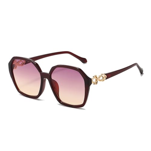 EJDHA Oversize-Sonnenbrille für Damen mit Metallverzierung an den Bügeln und vollem Sinn für Design, UV-beständige Sonnenbrille (Rotbraun/Farbverlauf) von EJDHA