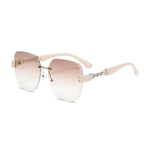 EJDHA Rahmenlose Damen Sonnenbrille, Verlaufsglas in Rosa, Beige Bügel (Farbverlauf rosa-braun) von EJDHA