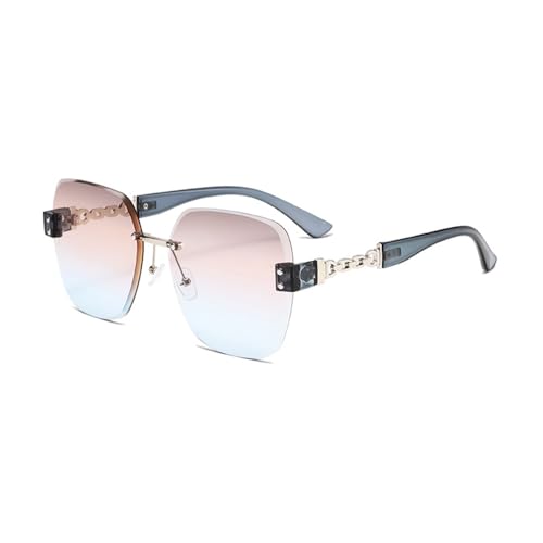 EJDHA Rahmenlose Damen Sonnenbrille, Verlaufsglas in Rosa, Beige Bügel (Hellbraun/Blauer Verlauf) von EJDHA