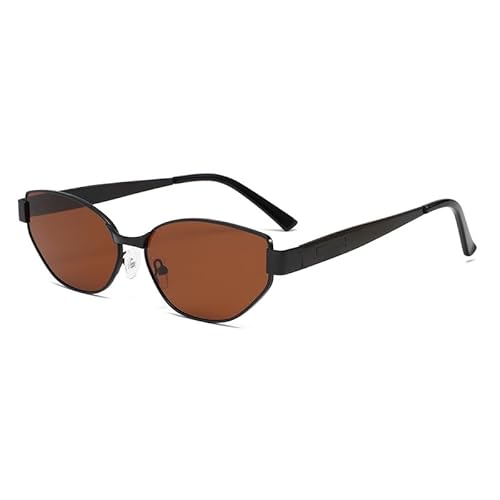 EJDHA Retro Damen Sonnenbrille, Goldener Metallrahmen, Graue Gläser (Mattschwarz/Dunkelbraun) von EJDHA