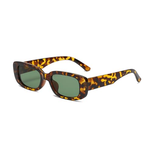 EJDHA Retro Rechteckige Sonnenbrille für Damen, Schwarz, UV-Schutz (Leopard/grün) von EJDHA