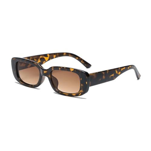 EJDHA Retro Rechteckige Sonnenbrille für Damen, Schwarz, UV-Schutz (Leopardenmuster/Braunverlauf) von EJDHA