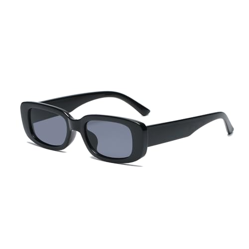 EJDHA Retro Rechteckige Sonnenbrille für Damen, Schwarz, UV-Schutz (Schwarz/schwarz) von EJDHA