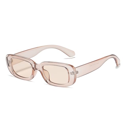 EJDHA Retro Rechteckige Sonnenbrille für Damen, Schwarz, UV-Schutz (Transparentes Hellbraun) von EJDHA