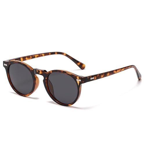 EJDHA Runde Sonnenbrille, Schildpatt-Optik, Braune Gläser (Leopard/dunkelgrau) von EJDHA