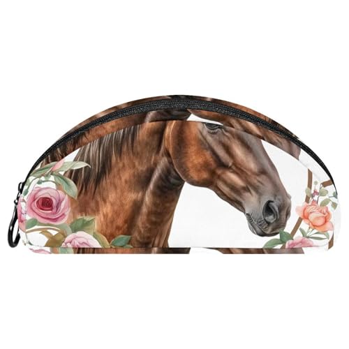 EJFICAHG Federtasche Brown Horse Floral Blumen Stiftebox Schreibwarenetui Stifteetui Reißverschluss Makeup Kosmetiktasche Reiseveranstalter von EJFICAHG