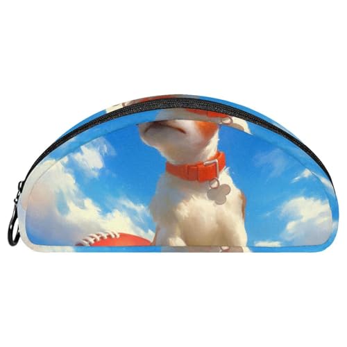 EJFICAHG Federtasche Jack-Russell-Terrier-Hund Mit Fußball Stiftebox Schreibwarenetui Stifteetui Reißverschluss Makeup Kosmetiktasche Reiseveranstalter von EJFICAHG