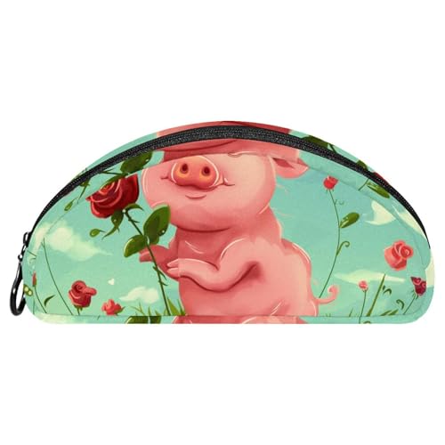 EJFICAHG Federtasche Niedliches Schwein Mit Rosenblüte Stiftebox Schreibwarenetui Stifteetui Reißverschluss Makeup Kosmetiktasche Reiseveranstalter von EJFICAHG