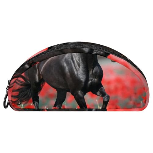 EJFICAHG Federtasche Schwarzes Rote Mohnblumen Stiftebox Schreibwarenetui Stifteetui Reißverschluss Makeup Kosmetiktasche Reiseveranstalter von EJFICAHG
