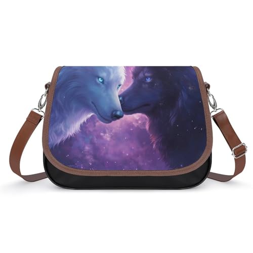 EJFICAHG Handtasche Für Frauen Galaxie Wölfe Wolf Tier Umhängetasche Leder Crossbody Bag Wasserdichte Messenger Bag von EJFICAHG