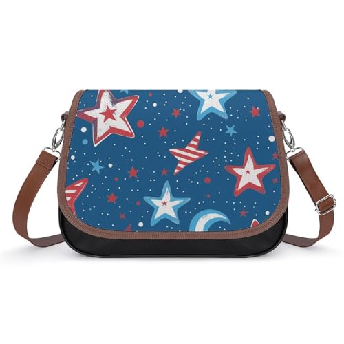 EJFICAHG Handtasche Für Frauen Sterne Muster Blauer Hintergrund Umhängetasche Leder Crossbody Bag Wasserdichte Messenger Bag von EJFICAHG