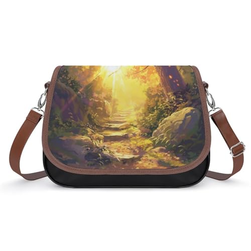 EJFICAHG Handtasche Für Frauen Wald-Sonnenaufgang-Landschaft Umhängetasche Leder Crossbody Bag Wasserdichte Messenger Bag von EJFICAHG