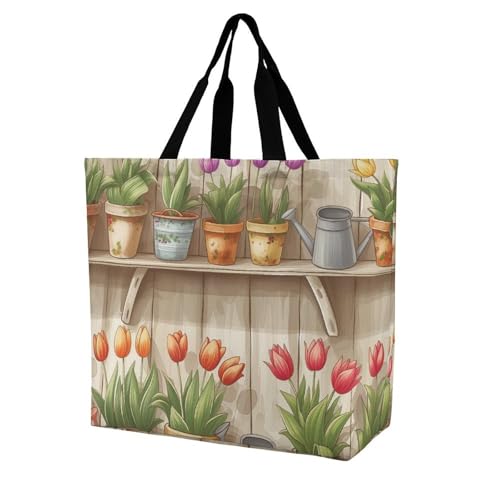 EJFICAHG Handtaschen Für Frauen Blumentopfmuster Einkaufstasche Polyester Tote Bag Satchel Bags von EJFICAHG