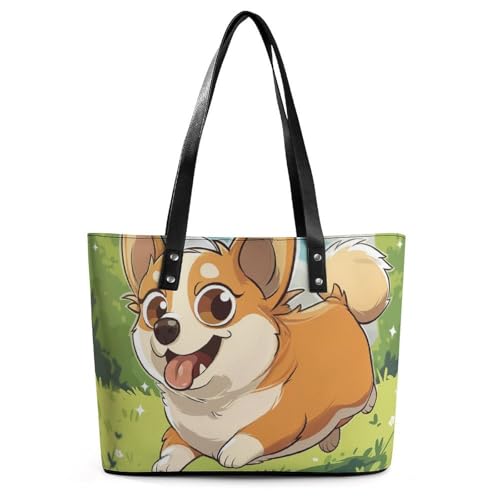EJFICAHG Handtaschen Für Frauen Süßer Corgi-Hund Rennt Im Frühling Leder Tote Bag Satchel Bags Für Mädchen EJFICAHG Handtaschen Für Frauen Süßer Corgi-Hund Rennt Im Frühling Leder Tote Bag Satchel Bags Für Mädchen von EJFICAHG