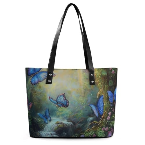 EJFICAHG Handtaschen Für Frauen Wald Blaue Schmetterlinge Leder Tote Bag Satchel Bags Für Mädchen EJFICAHG Handtaschen Für Frauen Wald Blaue Schmetterlinge Leder Tote Bag Satchel Bags Für Mädchen von EJFICAHG