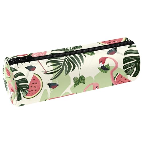EJFICAHG Stiftetasche Flamingo-Vogel Wassermelonenscheibe Und Tropische Blätter Federmäppchen Schreibwarenetui Stifteetui Kosmetiktasche Kosmetiktasche Kosmetiktasche von EJFICAHG
