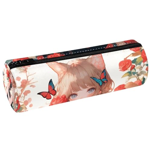 EJFICAHG Stiftetasche Japan Style Girl Mit Katze Und Schmetterlingen Federmäppchen Schreibwarenetui Stifteetui Kosmetiktasche Kosmetiktasche Kosmetiktasche von EJFICAHG
