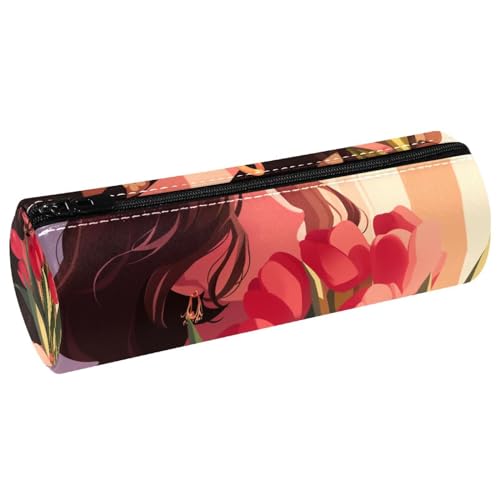 EJFICAHG Stiftetasche Mädchen Hält Tulpen Blumen Federmäppchen Schreibwarenetui Stifteetui Kosmetiktasche Kosmetiktasche Kosmetiktasche von EJFICAHG