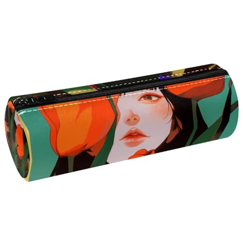 EJFICAHG Stiftetasche Mädchen Hält Tulpen Blumen Federmäppchen Schreibwarenetui Stifteetui Kosmetiktasche Kosmetiktasche Kosmetiktasche von EJFICAHG