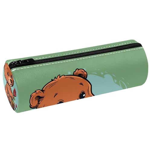 EJFICAHG Stiftetasche Niedlicher Bär Hält Rosenblüte Federmäppchen Schreibwarenetui Stifteetui Kosmetiktasche Kosmetiktasche Kosmetiktasche von EJFICAHG