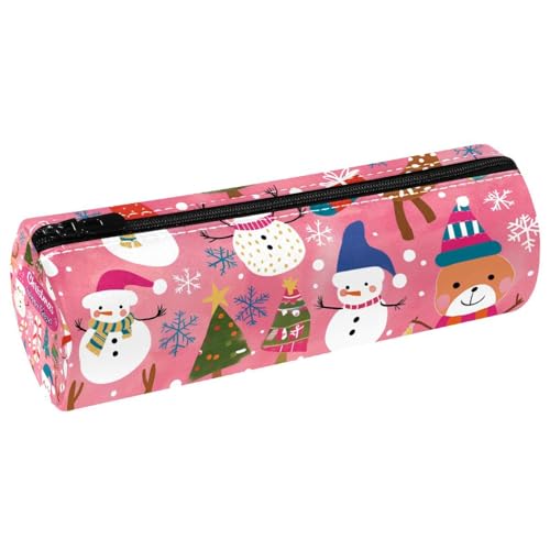 EJFICAHG Stiftetasche Niedlicher Schneemann Frohe Weihnachten Rosa Federmäppchen Schreibwarenetui Stifteetui Kosmetiktasche Kosmetiktasche Kosmetiktasche von EJFICAHG