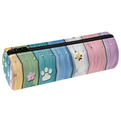 EJFICAHG Stiftetasche Regenbogenfarben Holz Hunde Pfoten Herzen Muster Federmäppchen Schreibwarenetui Stifteetui Kosmetiktasche Kosmetiktasche Kosmetiktasche von EJFICAHG