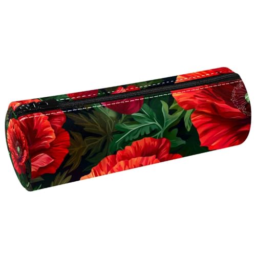 EJFICAHG Stiftetasche Rote Mohnblumen Grüne Blätter Federmäppchen Schreibwarenetui Stifteetui Kosmetiktasche Kosmetiktasche Kosmetiktasche von EJFICAHG
