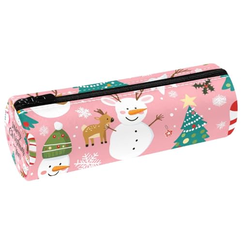 EJFICAHG Stiftetasche Süßer Schneemann Frohe Weihnachten Rosa Federmäppchen Schreibwarenetui Stifteetui Kosmetiktasche Kosmetiktasche Kosmetiktasche von EJFICAHG