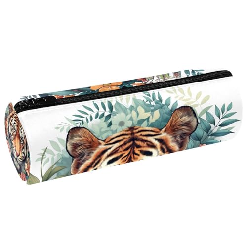 EJFICAHG Stiftetasche Tiger Head Blumen Und Blätter Federmäppchen Schreibwarenetui Stifteetui Kosmetiktasche Kosmetiktasche Kosmetiktasche von EJFICAHG
