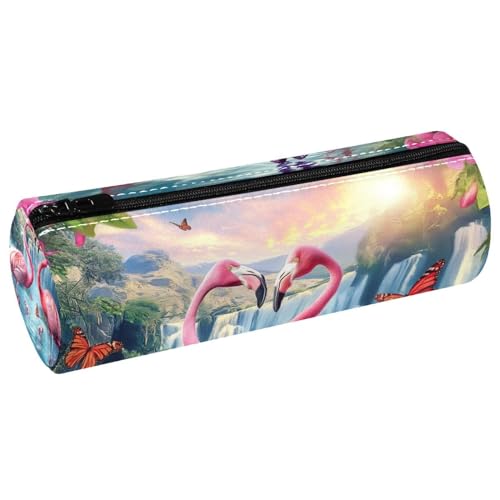 EJFICAHG Stiftetasche Tropical Pink Flamingos Wasserfall Schmetterling Federmäppchen Schreibwarenetui Stifteetui Kosmetiktasche Kosmetiktasche Kosmetiktasche von EJFICAHG