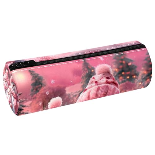 EJFICAHG Stiftetasche Weihnachten Süßer Schneemann Rosa Federmäppchen Schreibwarenetui Stifteetui Kosmetiktasche Kosmetiktasche Kosmetiktasche von EJFICAHG