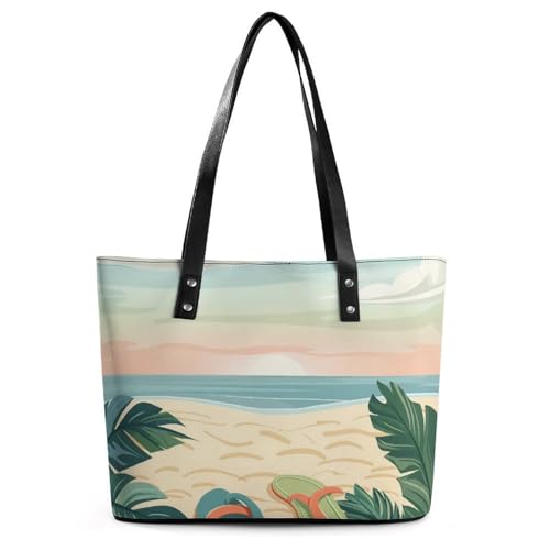Handtaschen Für Frauen Beach Side Flip Landschaft Leder Tote Bag Satchel Bags Für Mädchen Handtaschen Für Frauen Beach Side Flip Landschaft Leder Tote Bag Satchel Bags Für Mädchen von EJFICAHG