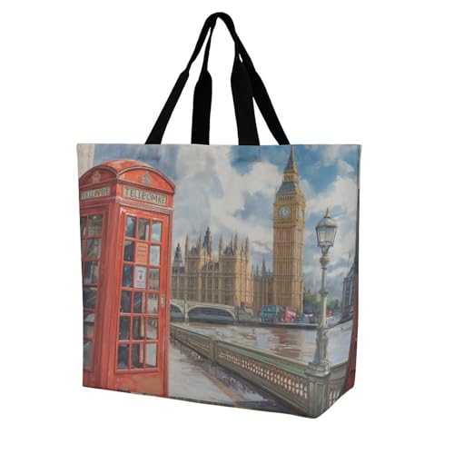 Handtaschen Für Frauen Londoner Rote Telefonzelle Und Big Ben Einkaufstasche Polyester Tote Bag Satchel Bags von EJFICAHG