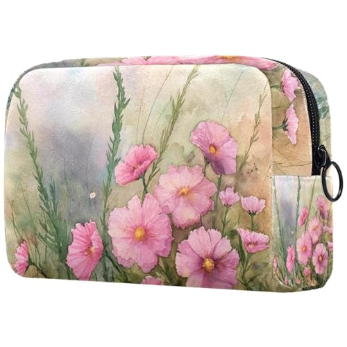 Kosmetiktaschen Für Frauen Aquarell Pastellrosa Wildblumen Schminkkoffer Reisetasche Kosmetiktasche Organizer von EJFICAHG