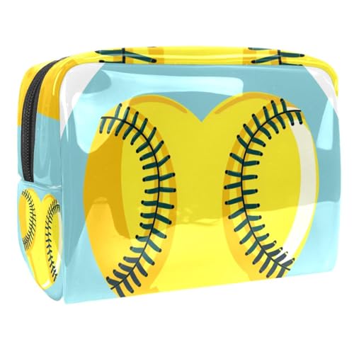 Kosmetiktaschen Für Frauen Baseball In Herzform Drucken Schminkkoffer Reisetasche Kosmetiktasche Organizer 18.5x7.5x13cm von EJFICAHG