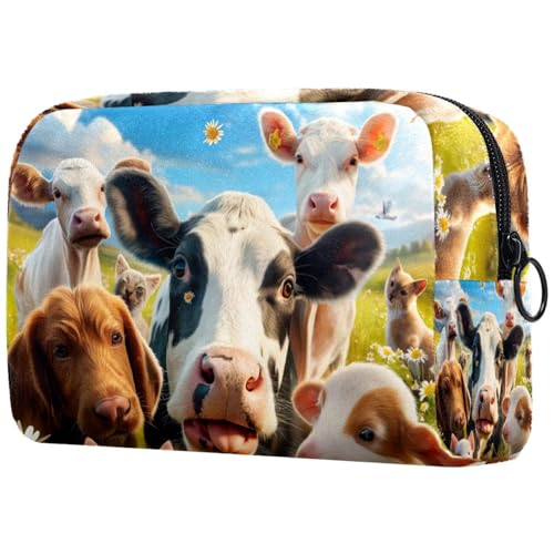 Kosmetiktaschen Für Frauen Bauernhof Tiere Schwein Kuh Katze Niedlich Schminkkoffer Reisetasche Kosmetiktasche Organizer von EJFICAHG