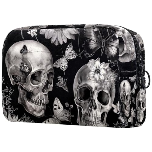 Kosmetiktaschen Für Frauen Blossom Blumen Totenköpfe Schminkkoffer Reisetasche Kosmetiktasche Organizer von EJFICAHG