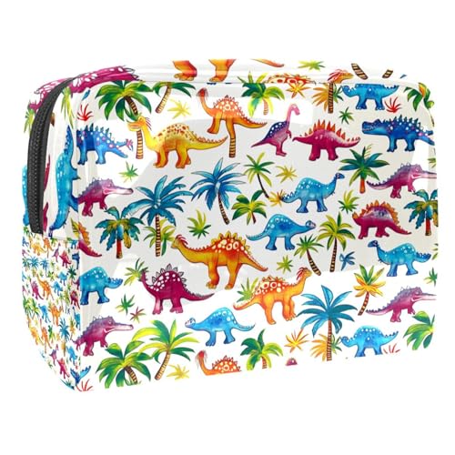 Kosmetiktaschen Für Frauen Bunte Dinosaurier Palmenmuster Schminkkoffer Reisetasche Kosmetiktasche Organizer 18.5x7.5x13cm von EJFICAHG