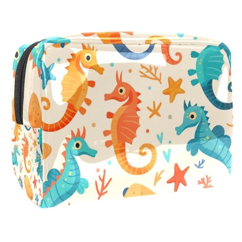 Kosmetiktaschen Für Frauen Buntes Seepferdchen Seestern Korallen Muster Schminkkoffer Reisetasche Kosmetiktasche Organizer 18.5x7.5x13cm von EJFICAHG
