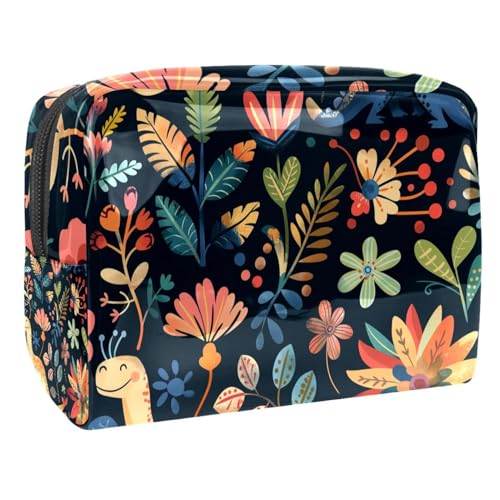 Kosmetiktaschen Für Frauen Dinosaurier Und Blumen Schminkkoffer Reisetasche Kosmetiktasche Organizer 18.5x7.5x13cm von EJFICAHG